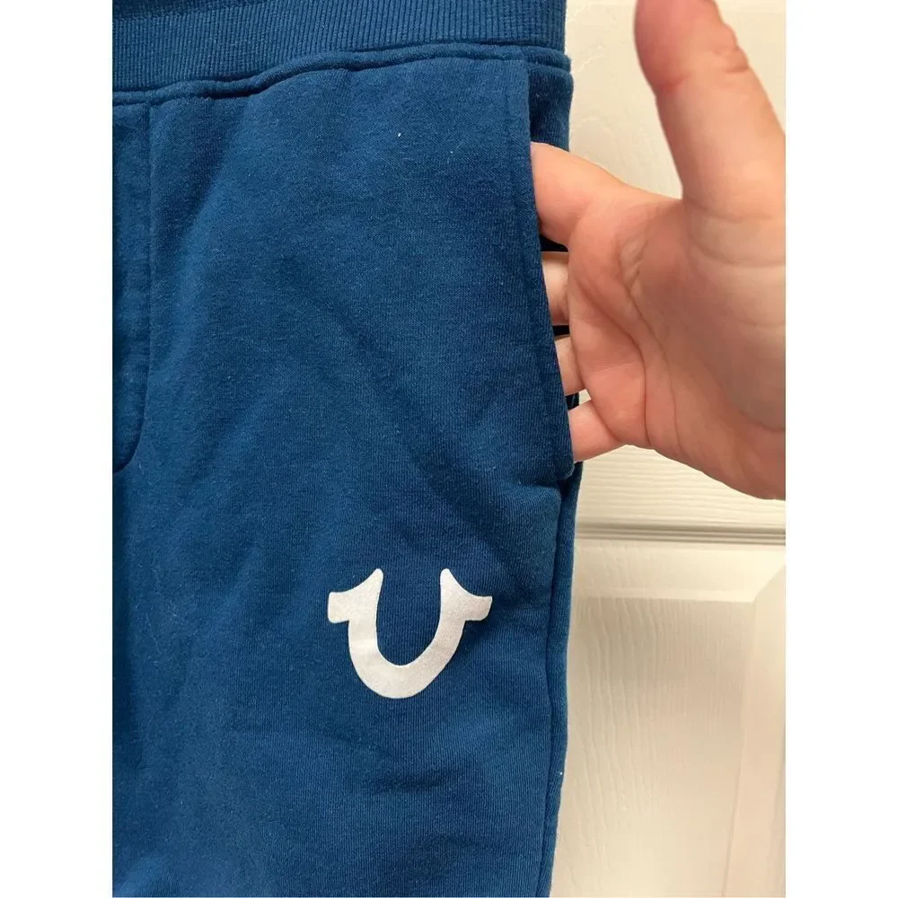 True Religion Mens Teal Logo Sweat Shorts sz S EUC
